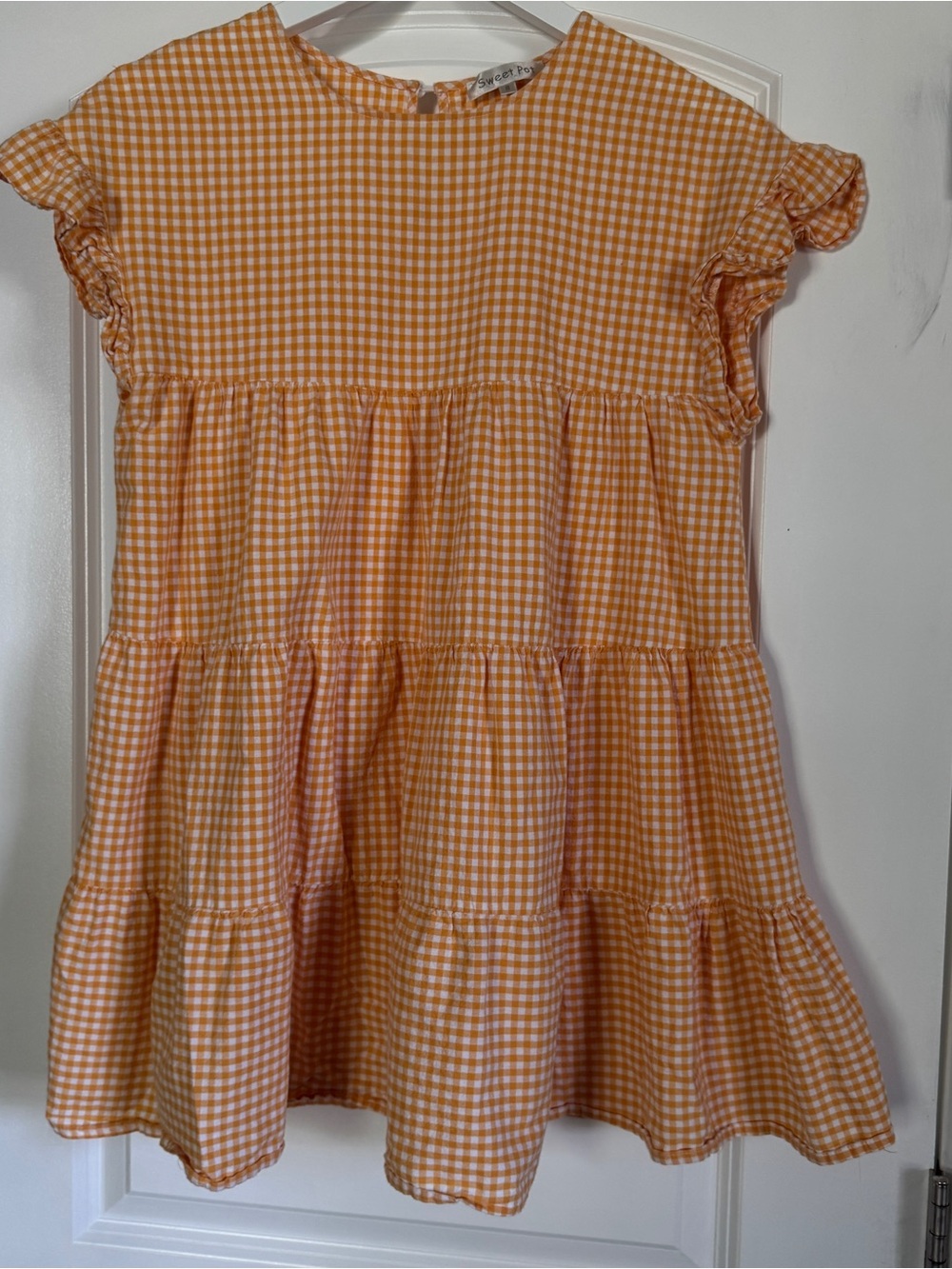 Sweet Pot Orange Gingham Tiered Mini Dress Size 8
